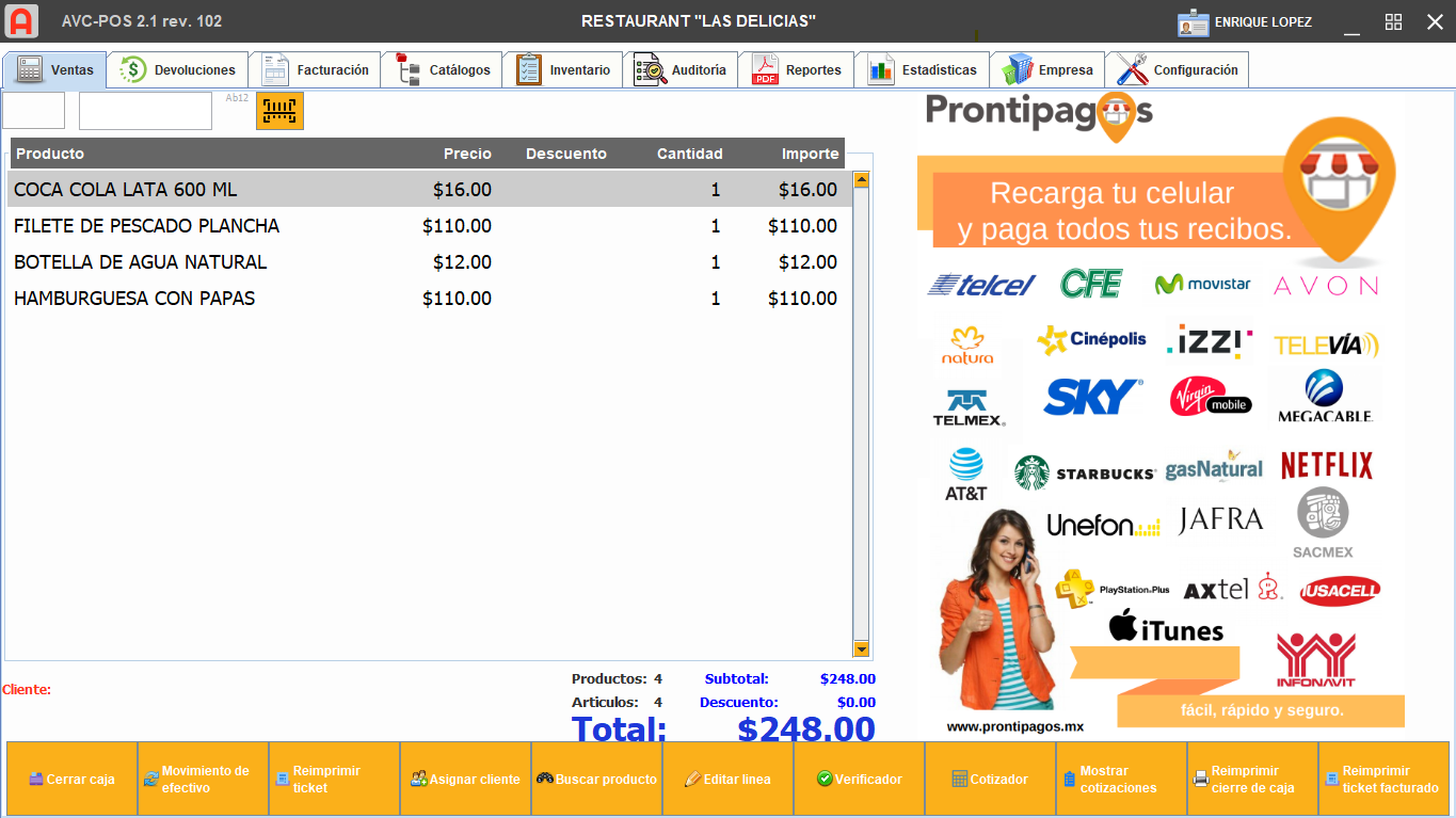 Pantalla de ventas de AVC-POS
